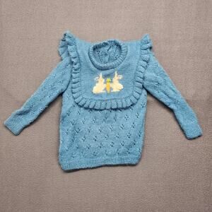 Vintage Handmade Infant Sweater Easter Bunnies Rabbit Blue 6 Months Doll Clothes